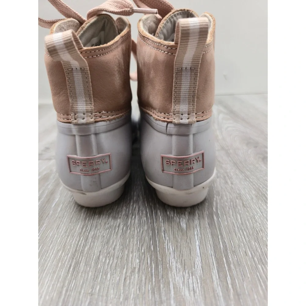 Sperry Saltwater Pearlized Duck Boots Rose Dust Leather Rubber‎ Womens 5.5